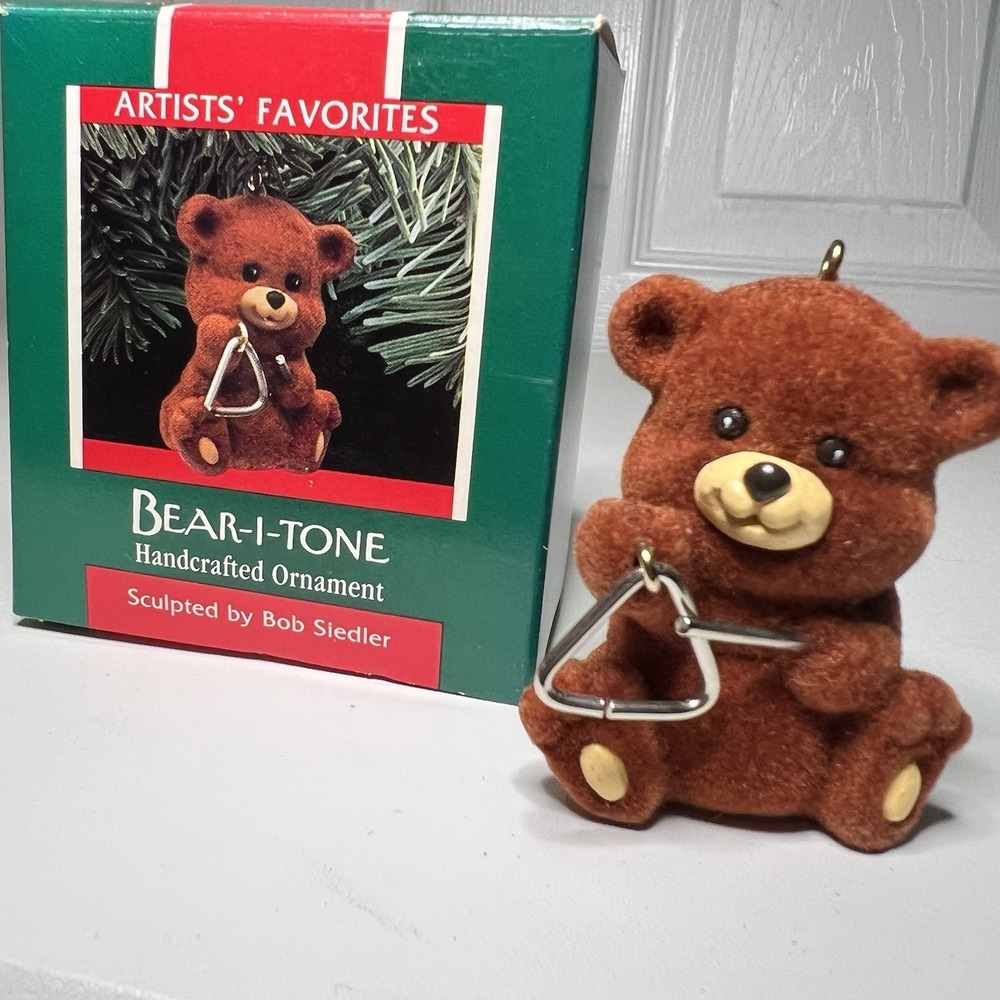Hallmark Keepsake Ornament BEAR-I-TONE 1989 Teddy Bear‎ Playing Triangle QX454-2